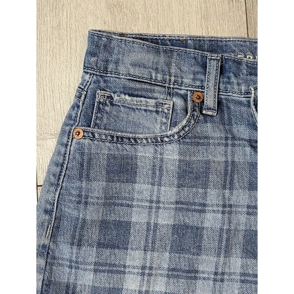 American Eagle Shorts Womens 00 Highest Rise Mom Short Denim Plaid Cross Angled - Picture 2 of 11